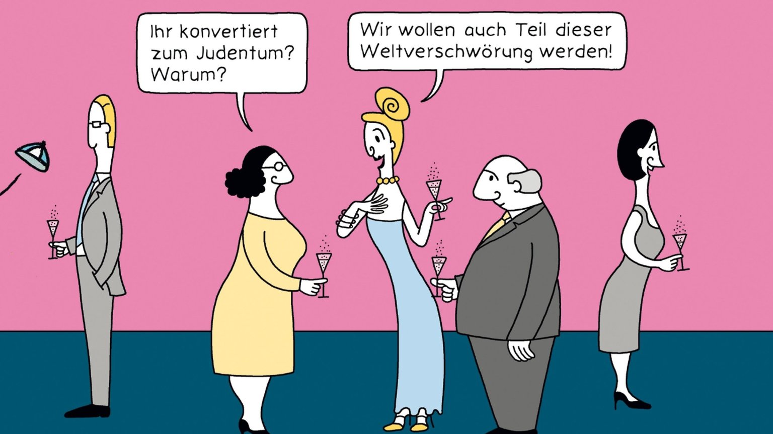 Karikatur zum Thema Antisemitismusprävention in Sachsen, betreut vom Landesverband Sachsen der Jüdischen Gemeinden